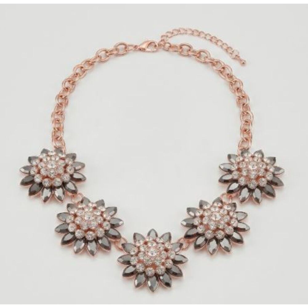 Anthropologie Women's Metallic Quartz Crystal Layered Flower Necklace NWOT 89